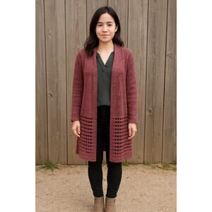 Soft surroundings PETITE Small PS red cut out mock wool open knit cardigan EUC